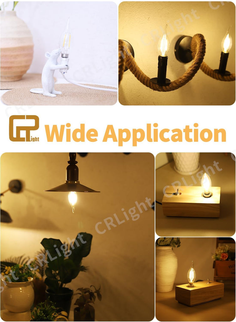 2W E12 Dimmable LED Candelabra Bulb C35 2700K Warm White, 12 Pack