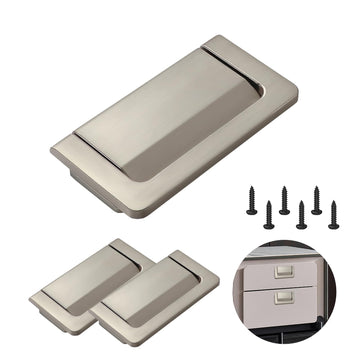 3 Packs 2.9" Invisible Drawer Flush Pull Handle with Screws, Zinc Alloy Concealed Flush Ring Pull, Hidden Recessed