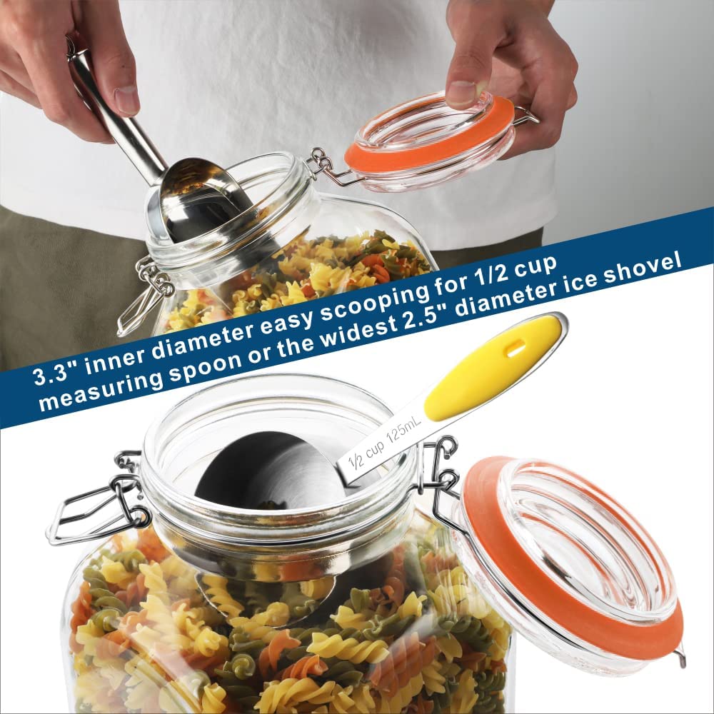 1 Gallon Square Glass Storage Jars with Airtight Lids, 2 Pack