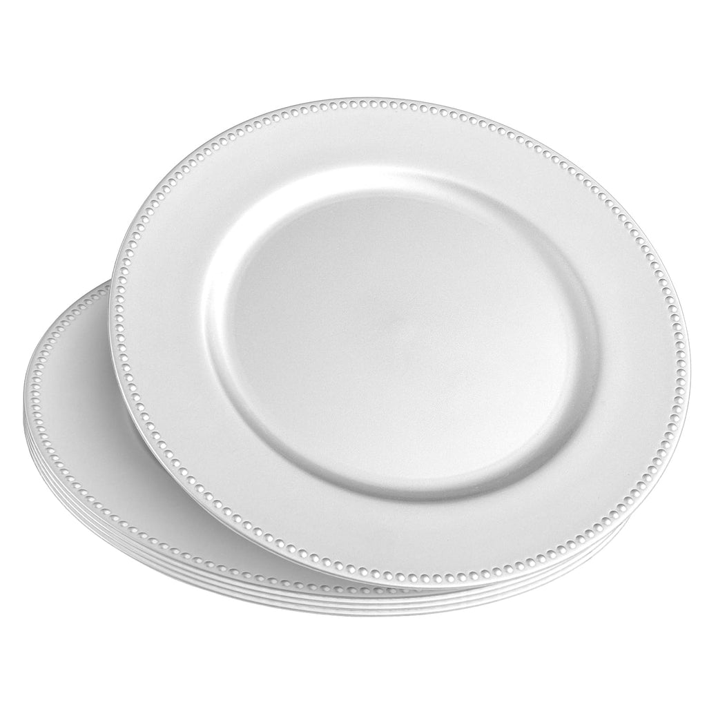 50 Pcs Silver Charger Plates 13" Round Charger Plates Bulk Beaded Charger for Dinner Plate Decorative Silver Plastic