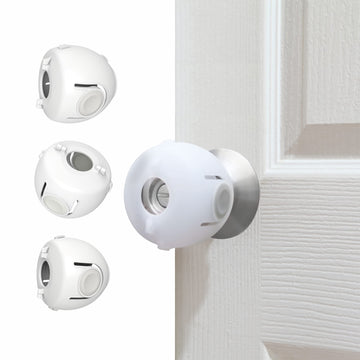 Child Proof Door Knob Covers, 4-Pack, White - Baby Safety Door Knob Covers for Toddlers, Snap-in Design for Easy
