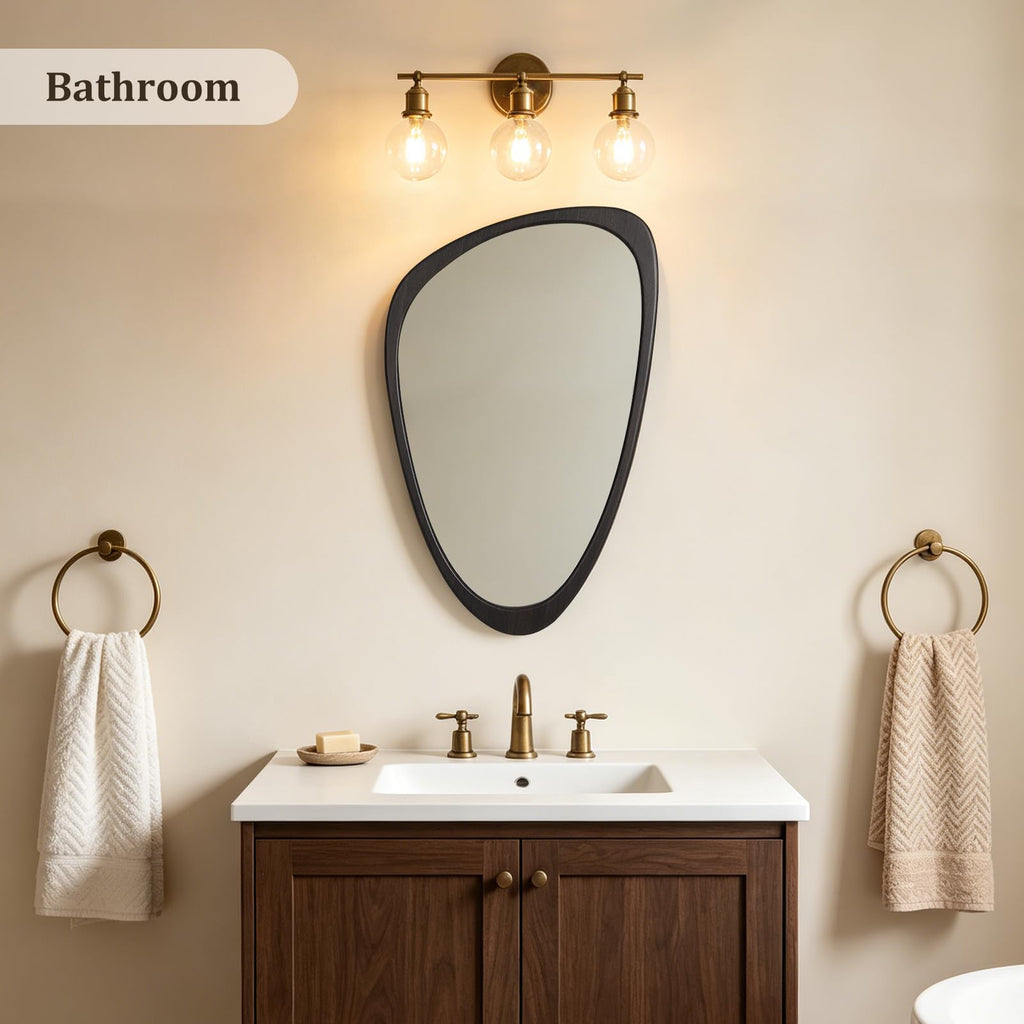 30" H x 19" W Asymmetrical Mirror, Irregular Wooden Wall Mirror - Mid-Century Modern Decorative Mirror, Solid Wood
