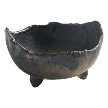 Banko Crescent Bonsai Pot 4.7in, Handmade, Black and Gold
