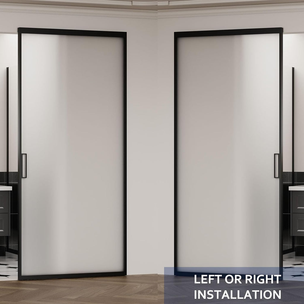 40" x 87" Frosted Glass Barn Door, Concealed Sliding Barn Door with Soft Close, Waterproof Modern Sl