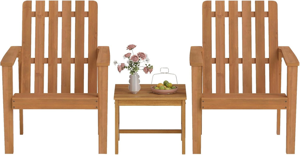 Adirondack Chair Set of 2 with Side Table, Outdoor Patio Chairs with Built-in Backrests and Armrests, Acacia Wood