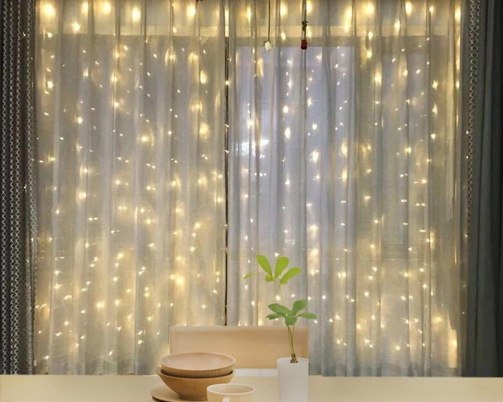 600 LED Window Curtain String Light for Wedding Party Home Garden Bedroom Outdoor Indoor Wall, Warm White