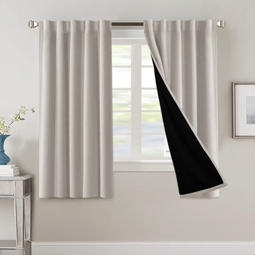 100% Blackout Curtains with Black Liner Full Room Darkening Curtains 45 Inch Long Thermal Insulated Back Tab/Rod