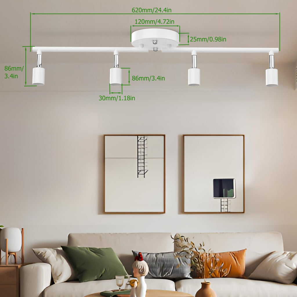 Track Lighting Kit, Modern White Ceiling Spot Lighting with Flexibly Rotatable Light Heads, 4 Track Lights