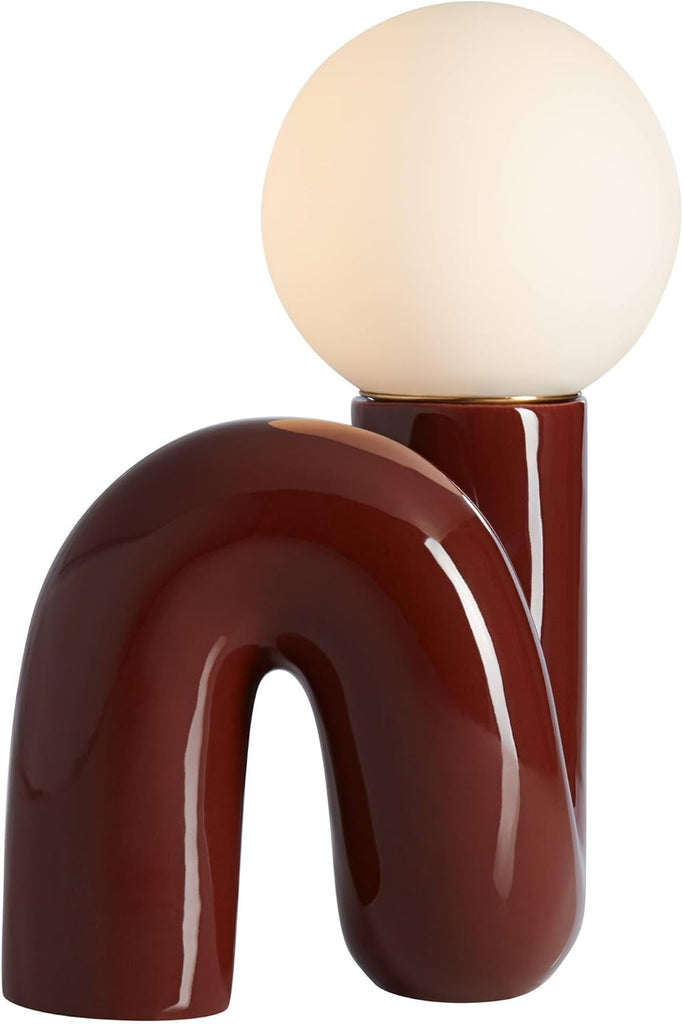 Fondant 11 3/4" Small Mid Century Modern Accent Table Lamp Chocolate Brown Ceramic Single Glass White Shade Living