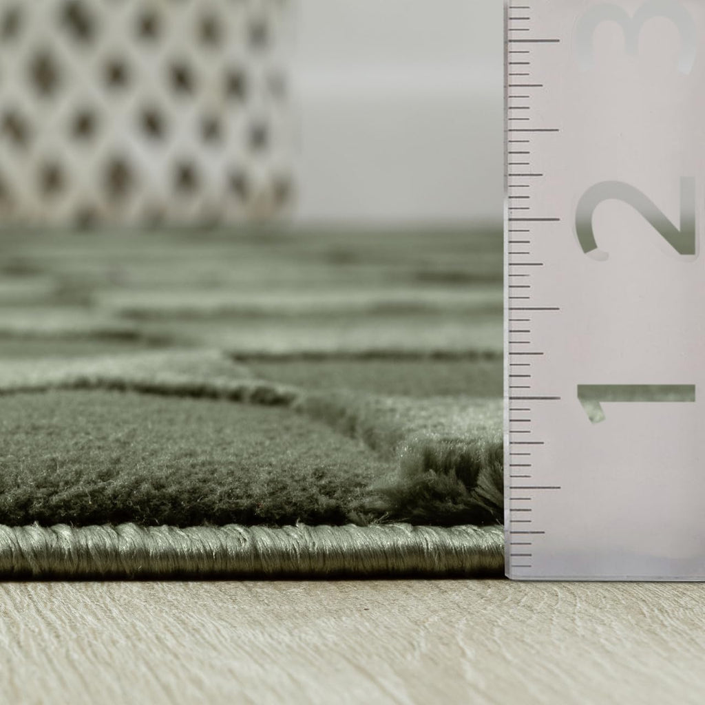 Green Checkered Area Rug - - Chunky, Plush and Soft Washable Carpet - Perfect - Plush Deco Collection