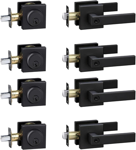 Exterior Door Lock Set with Deadbolt, Front Door Handle Set with Deadbolt, Door Levers Single Cylinder Deadbolt Set