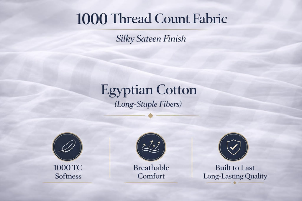 100% Egyptian Cotton Sheets King Size - 1000 Thread Count Luxury Hotel Sateen Weave Sheet Set, Soft & Breathable, 17"