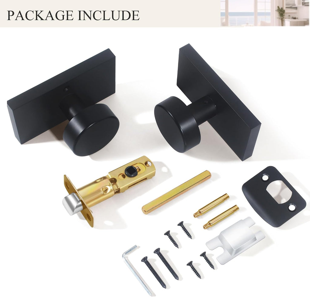 Matte Black Interior Door Knob, Modern Passage Rectangle Door Handles for Hall and Closet