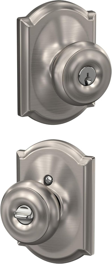 Georgian Keyed Entry Door Knob, Interior/Exterior, Satin Nickel