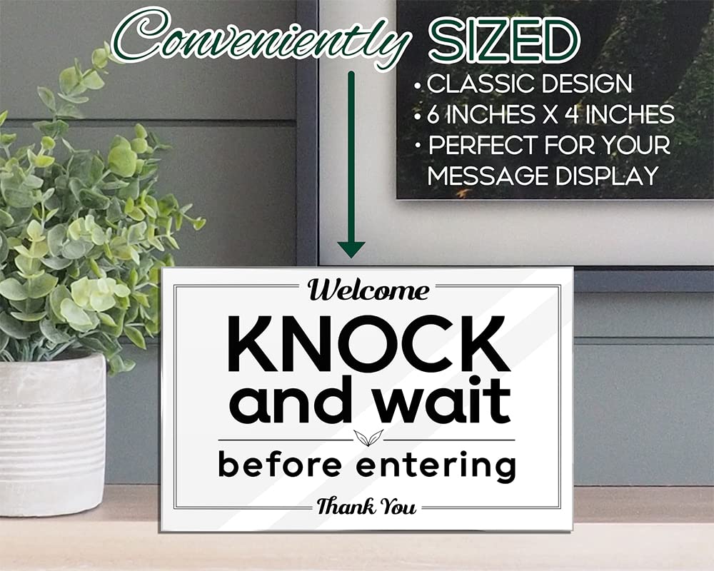 Essentials for Hosts - "Welcome, Please Knock and Wait Before Entering - Thank You!" - 4"x6" Acrylic Sign with