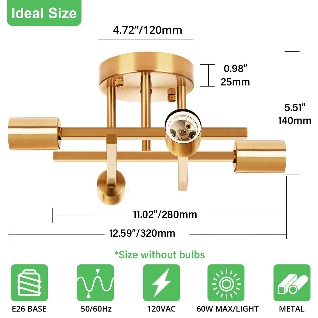 4-Light Semi Flush Mount Ceiling Light, Gold Sputnik Chandelier