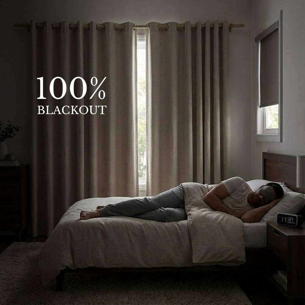 Natural 100% Blackout Linen Curtains 84 inch Long Burg, 1 Pair, 52" Width Each Panel, Farmhouse Thick Completely