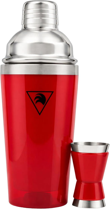 Cocktail Shaker Set 17oz - Red Stainless Steel Cobbler Shaker with Jigger, Leak-Proof & Non-Slip Base - Premium Bar