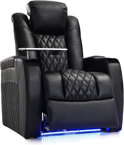Home Theater Seating Top Grain Nappa Leather Recliner Chair Dual Power Movie Gaming Sofa Electric Headrest with Tray