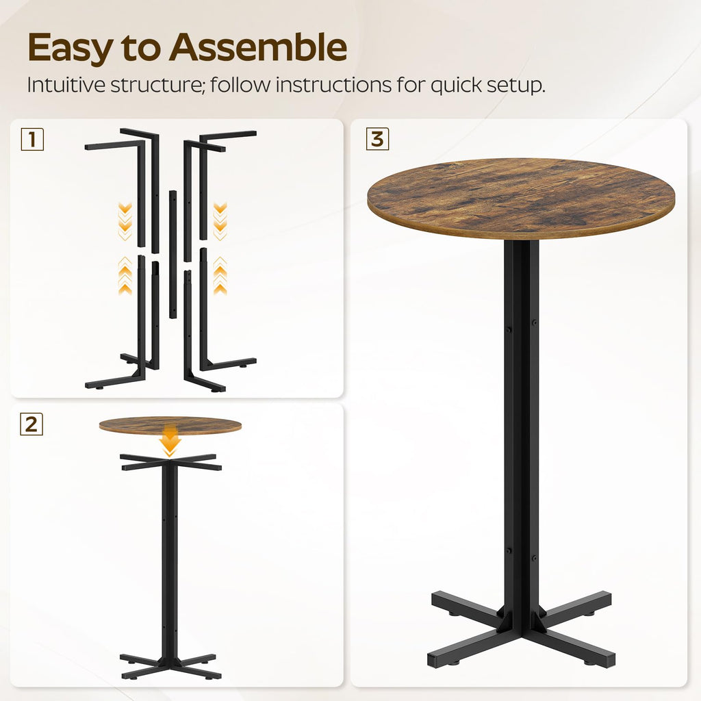 Round Bar Table Set of 2, Counter Height Pub Table, Bar Height Cocktail Table, Versatile Use, Bar, Pub, Cafe, Rustic