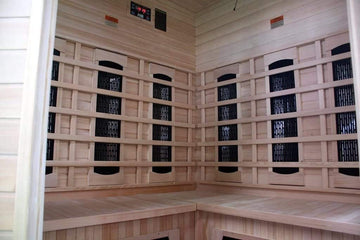 4 Person Outdoor Hemlock Wood FIR Far Infrared Luxury Sauna SPA with Shingled Roof, MP3, and LED Lights