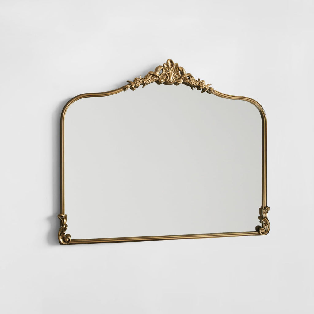 Vintage Gold Wall Mirror 36x30 Inch, Baroque Design, Ornate Arched Frame