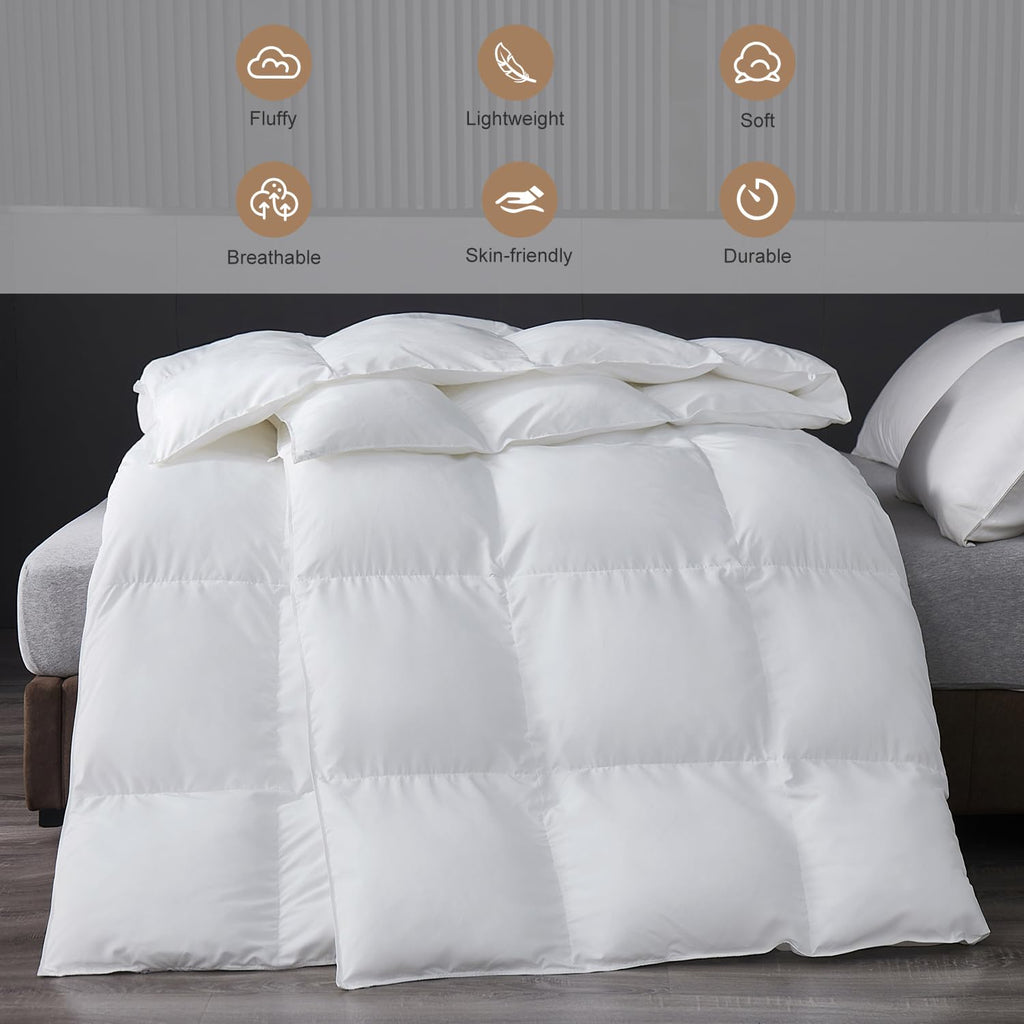 Fluffy Down Alternative Comforter, All Season Duvet Insert Lightweight Bed Comforter Insert White Baffle Box Stitched