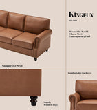 Kingfun Mid-Century Modern Couch, Faux Leather Sofa, 3 Seater Couch for Living Room with Rolled arms & Nailhead Trim
