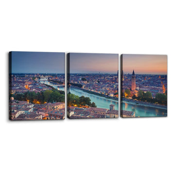 3 Panels Canvas Print Wall Set Verona Sunset Cityscape Italy Architecture & Maps Skyline Photography Realism Modern