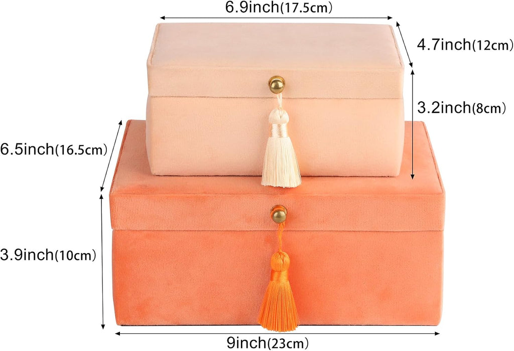 Velvet Jewelry Boxes Decorative Boxes, Storage Accessory Organizer Boxes with Elegant Handle Decor, Classic Velvet - Set of 2