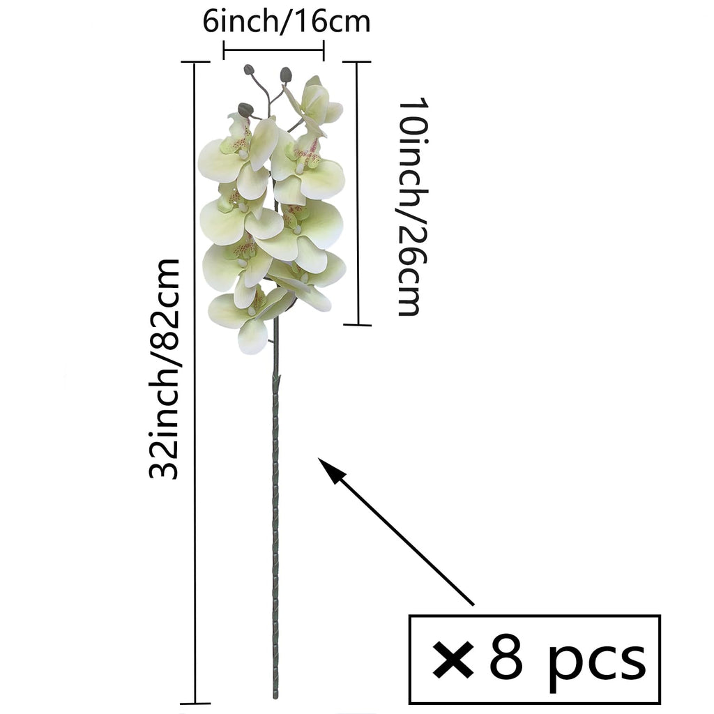 8 Pcs Artificial Phalaenopsis Flowers 32 Inch Artificial Orchid Flowers Fake Flowers Stem Plants Décor (Light Green)