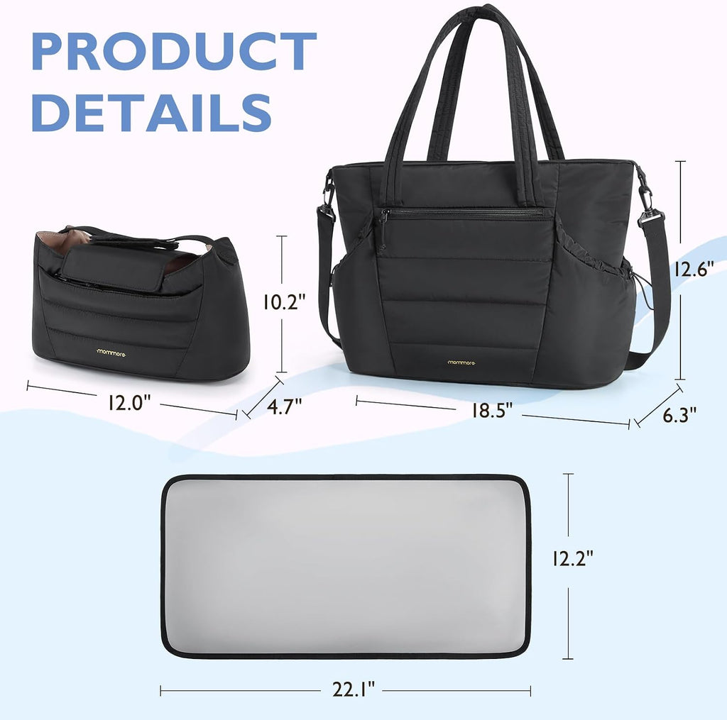 Diaper Bag Tote with Stroller Organizer, Puffy Travel Baby Tote