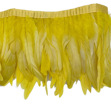 Rooster Hackle Feather Fringe Trim 8-10inch in Width for DIY Sewing Craft Decoration Pack of 1 Yard (Yellow)