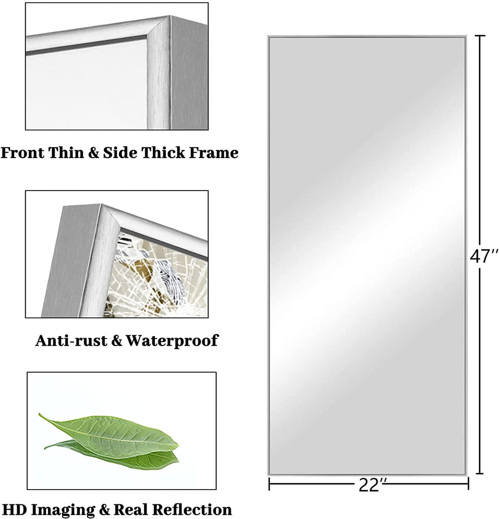 47"x22" Full Length Mirror Silver Wall Mirror Floor & Full Length Mirrors Body Mirror Bathroom Mirror Standing Mirror