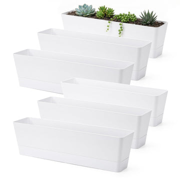 Long Window Boxes Planters, 6 Pack 16x3.8 Inch Vegetable Box Pot with Tray, Indoor Succulent Cactus Flowers Plastic