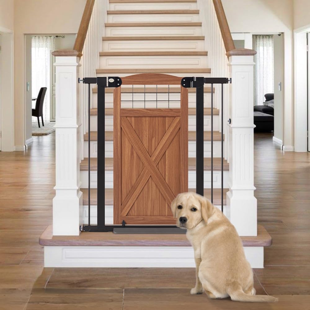 Farmhouse Barn Door Dog Gate, 39" Tall Anti-Trip Pet Barrier