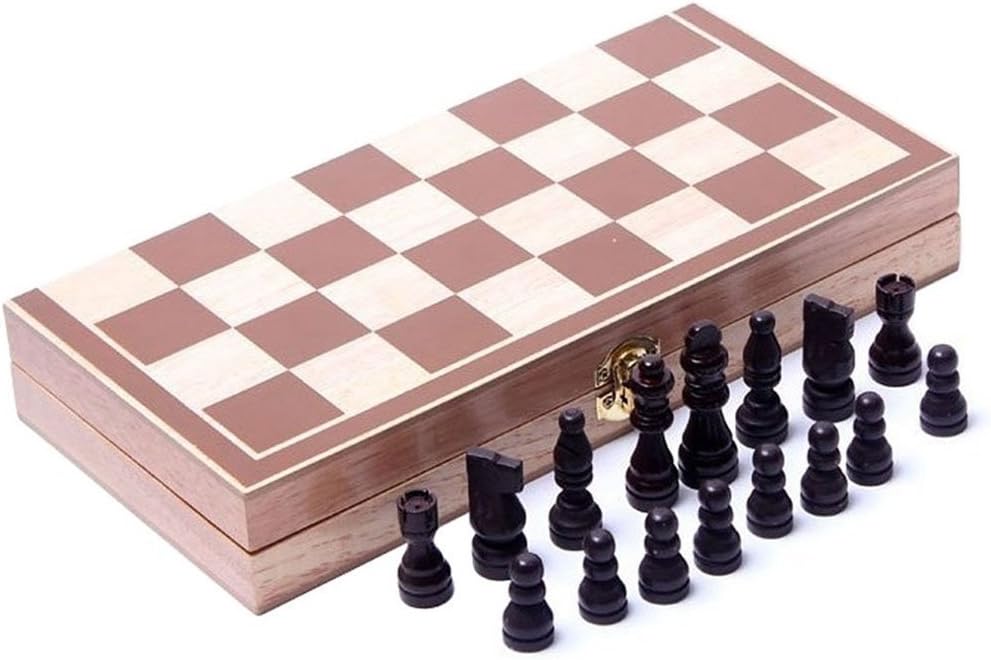 15" Classic Vintage Standard Folding Wooden Chess Set, Foldable Games Board Crafted Carved