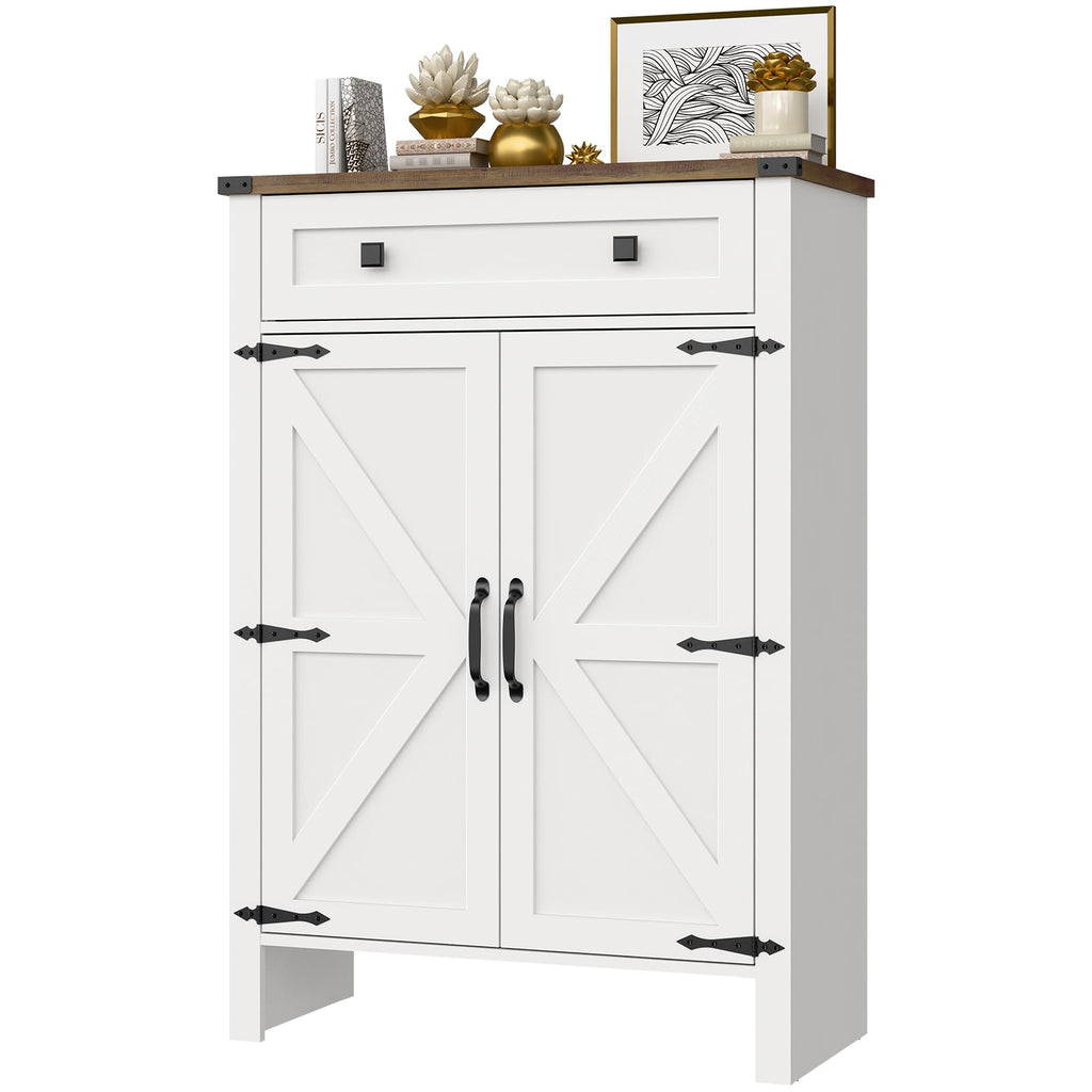 Shoe Storage Cabinet, 5-Tier Farmhouse Shoe Cabinet with Adjustable Shelves & Drawer, Wooden Shoes Rack Cabinets