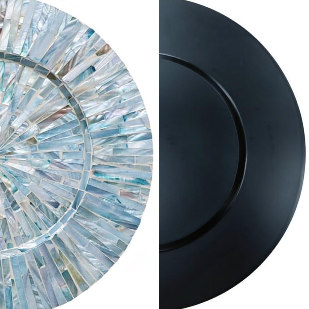 13inch 2 Pack Mother of Pearl Decorative Plates for Display, Sea Shell Inlay Wood Charger Plates for Dining, Party