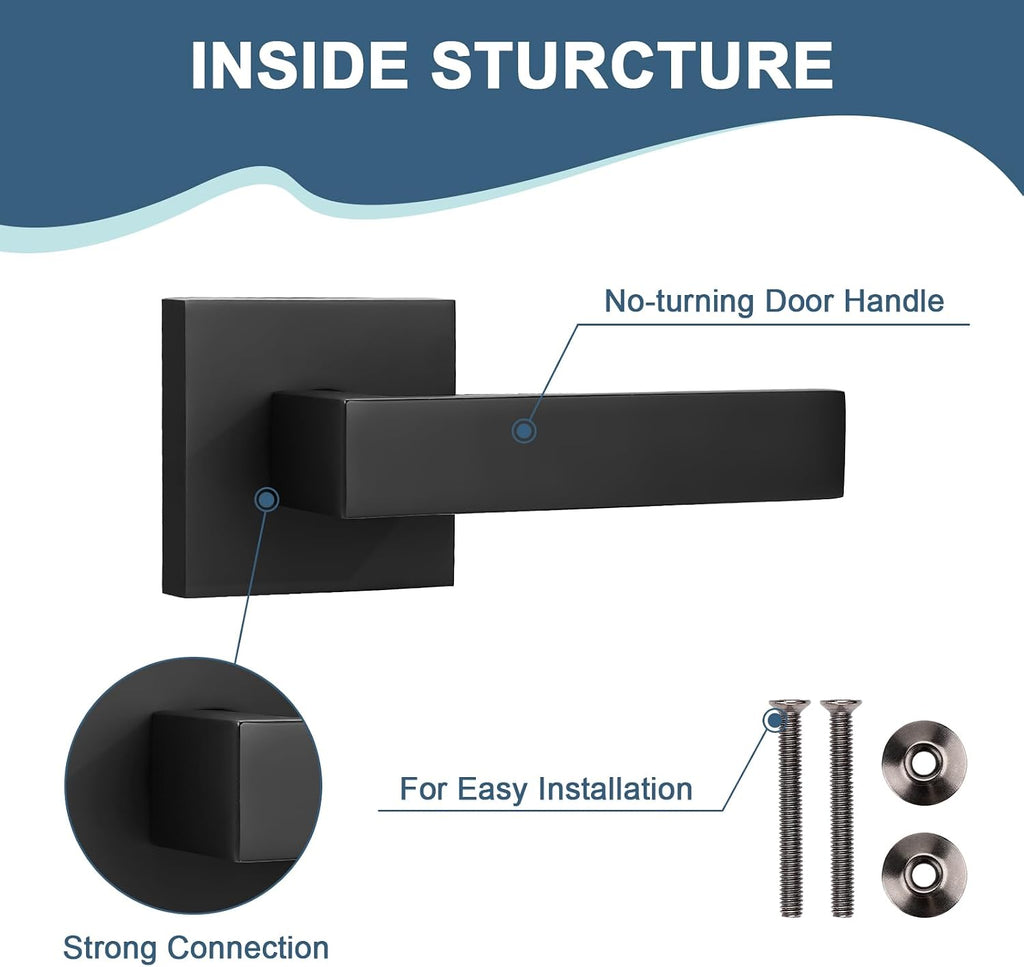 2 Pack Dummy Door Knobs Matte Black Interior Door Handles Non-Functioning Pull Only for Closet/French Doors(Only One
