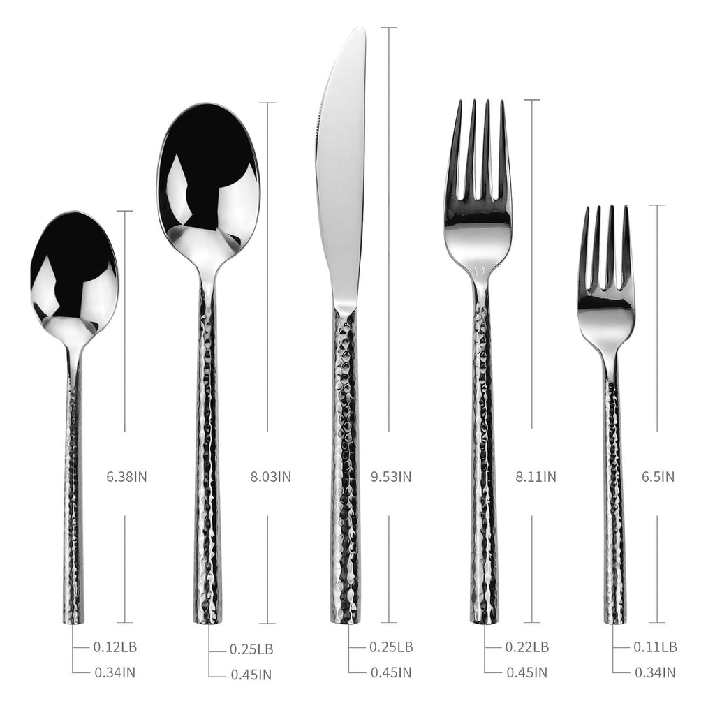 Silverware Set 18/10 Stainless Steel Hammered Handle 60 Pieces for 12