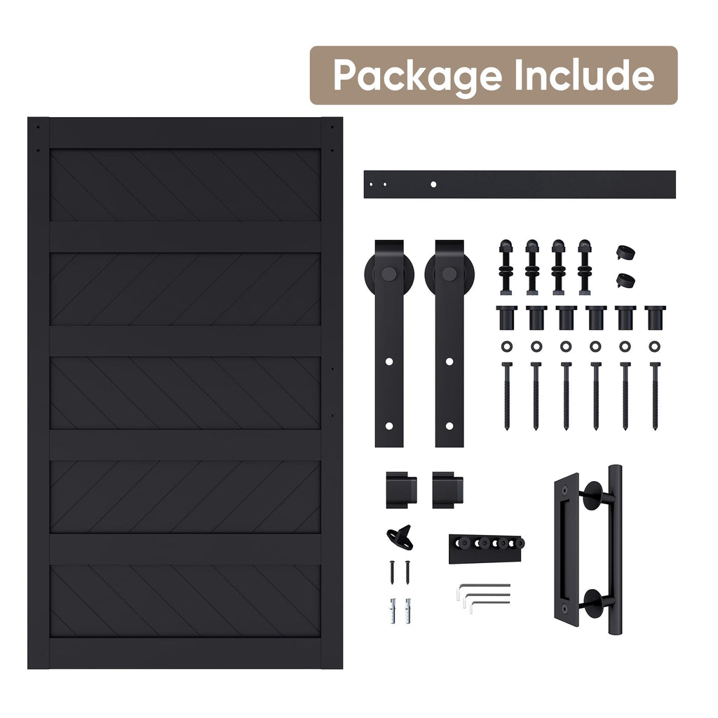 48x84 inch Wave-Shape Sliding Barn Door, Black, Hardware Kit Include