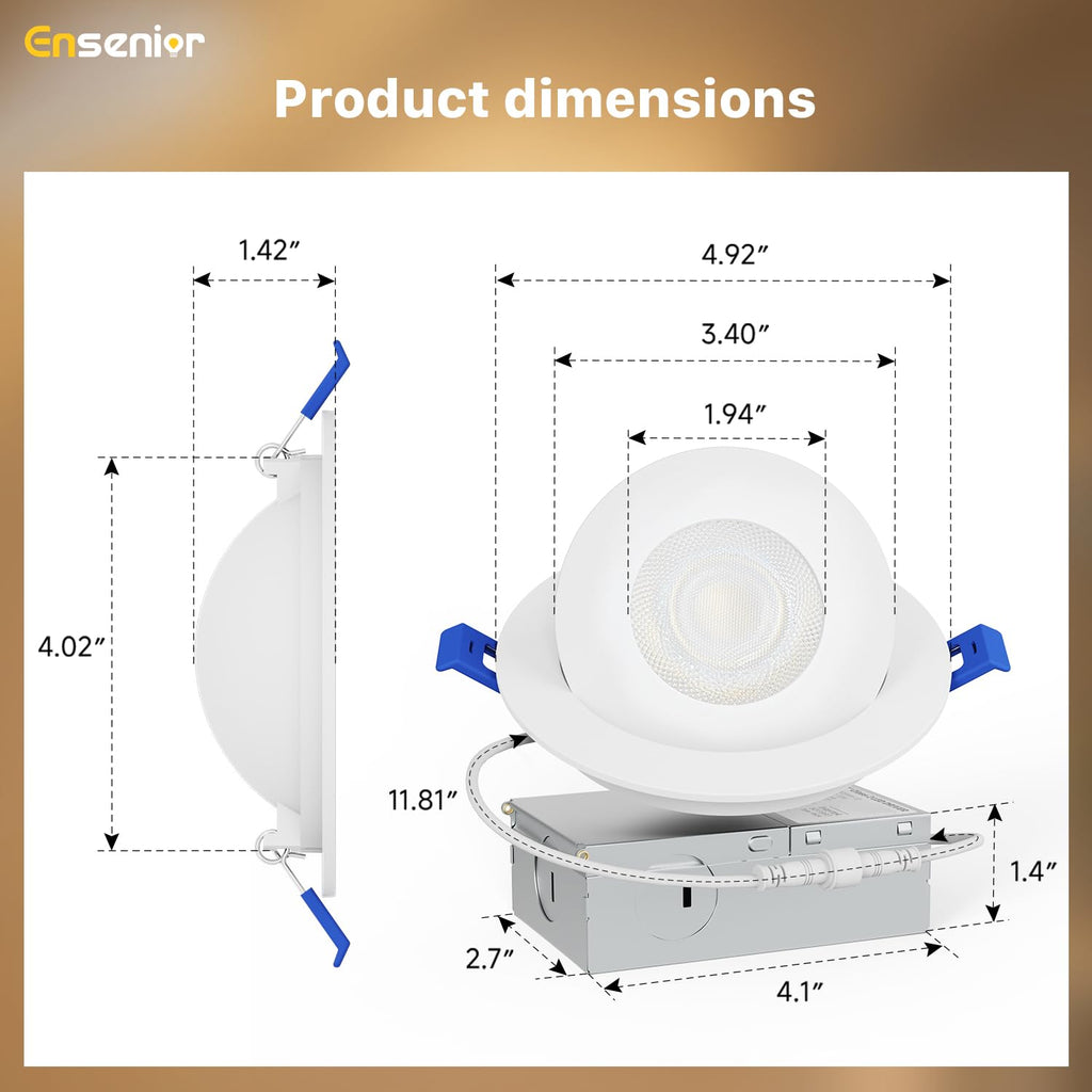 4 Inch Gimbal LED Recessed Light, 5CCT, 9W, 900LM, 6 Pack