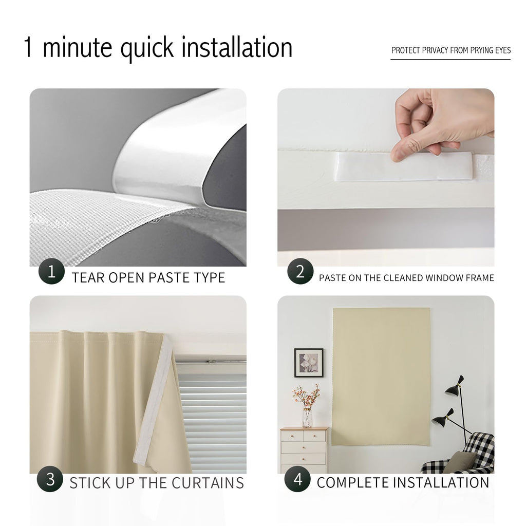 Self Adhesive Portable Blackout Curtains Easy to Install Window Thermal Lnsulated Kitchen Room Darkening Small Window