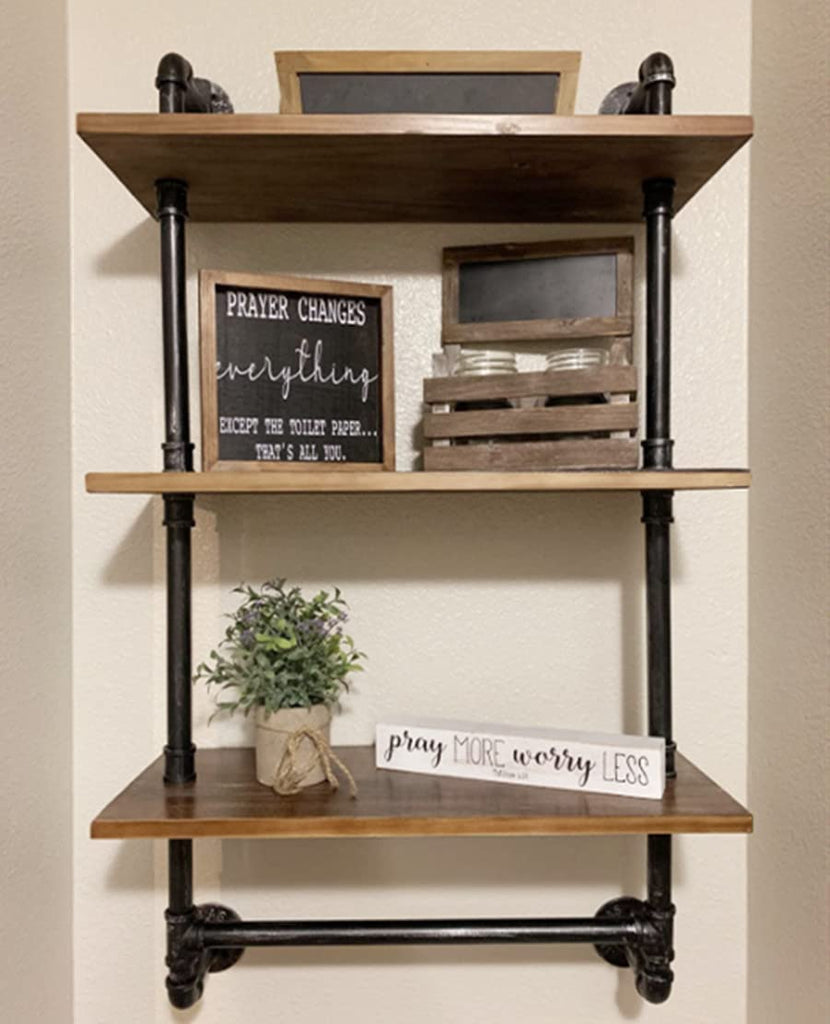 Industrial Pipe Shelving Rustic Bathroom Shelves with Towel Bar, 24" Pipe Shelf Wall Mounted, Farmhouse Bathroom