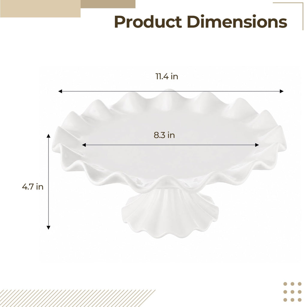 Ceramic Cake Stand, 11-Inch Cake Stand with Elegant Wavy Edge, Round Dessert Serving Tray for Wedding Birthday Party