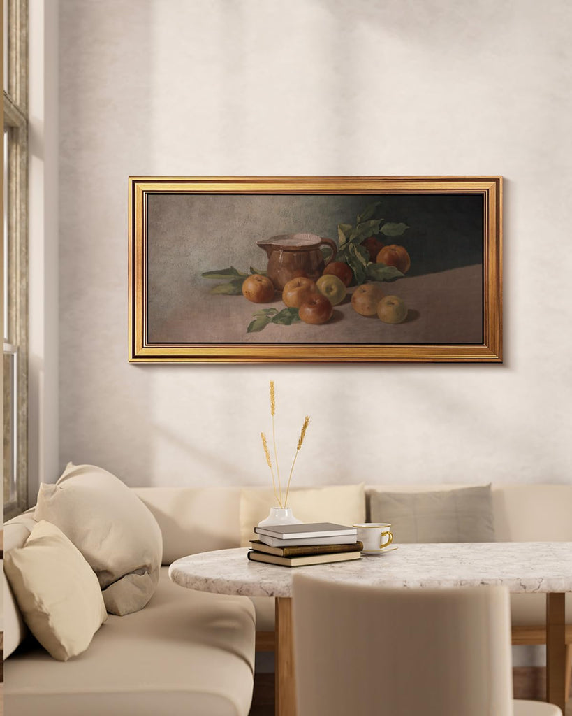 Gold Framed Vintage Wall Art Harvest Apples Still Life Oil Painting Large Cottagecore Room Decor Picture Canvas Print