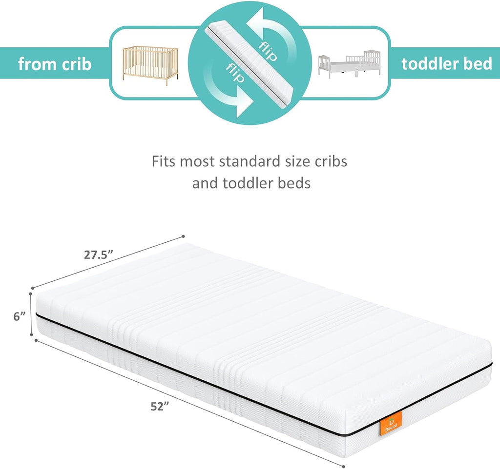 Crib Mattress, Breathable Dual Sided Memory Foam Toddler Mattress | Breathe-through 3D Spacer Cover, Removable &