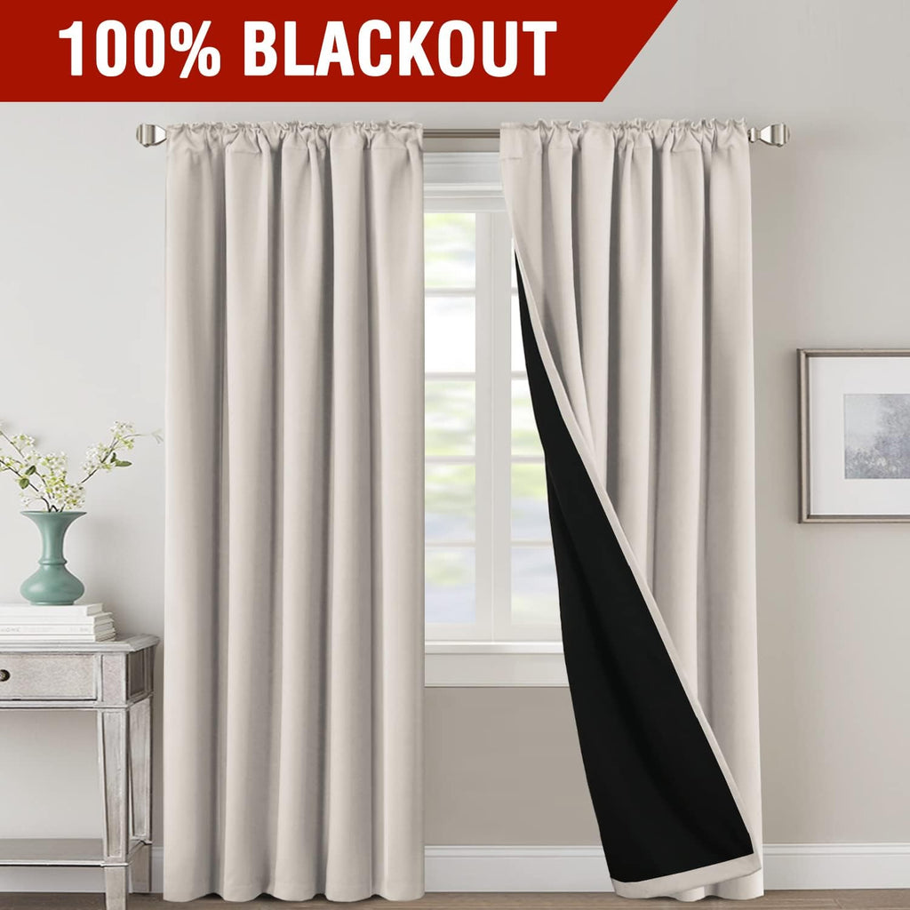 100% Blackout Curtains for Bedroom with Black Liner Full Room Darkening Curtains 84 Inch Long Thermal Insulated Back