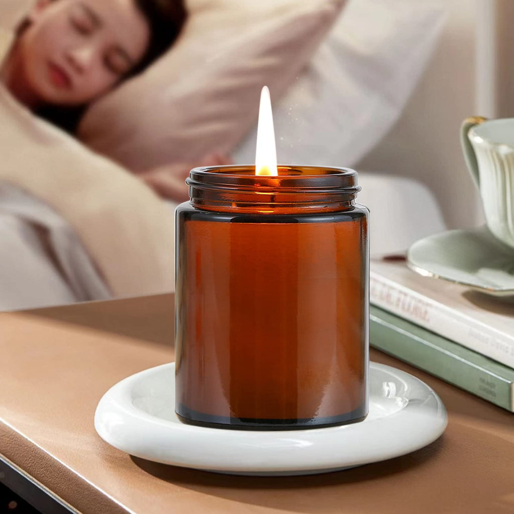 8oz Amber Candle Jars Set of 30, Round Glass Jars with Black Lids, Empty 250ml Glass Candle Making Jar Bulk Thick Small